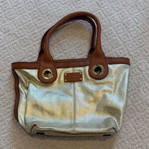 kate spade Gold Tote with Brown Leather Trim